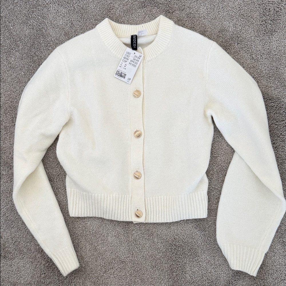 H&M Cream Button-Up Cardigan
